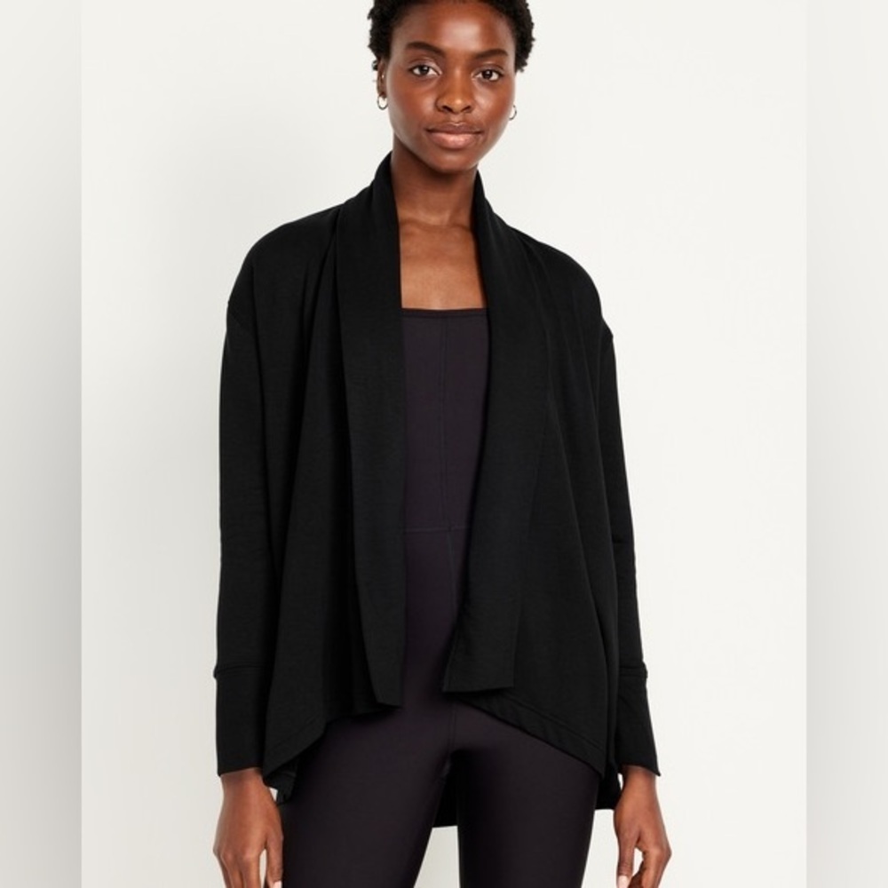 Zara knit size large Women's Sleek Classic Simple Black Open Front Cardigan